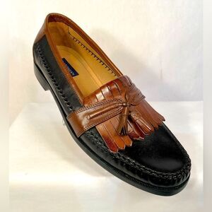 BLACK AND TAN BOSTONIAN FLORENTINE LOAFERS MADE IN ITALY SIZE 11 NWOB